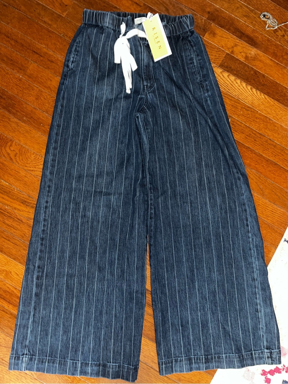 🚨👖 Risen LA Wide Leg Pinstripe Denim Pants with Drawstring size Medium